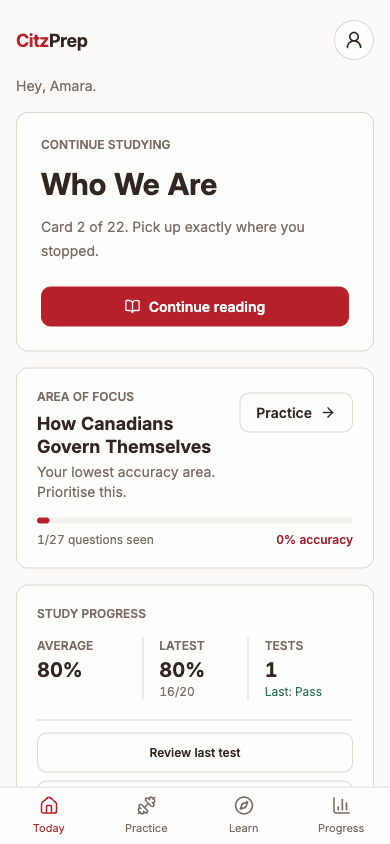 CitzPrep on mobile with a bottom tab bar