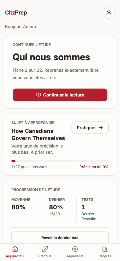 CitzPrep sur mobile avec barre d'onglets en bas